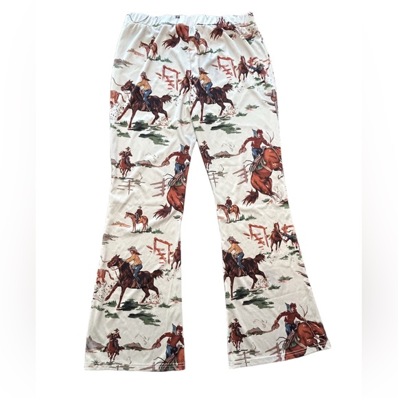 High waisted cowboy western horse ranch equestrian flared statement leggings 2XL - Picture 3 of 10